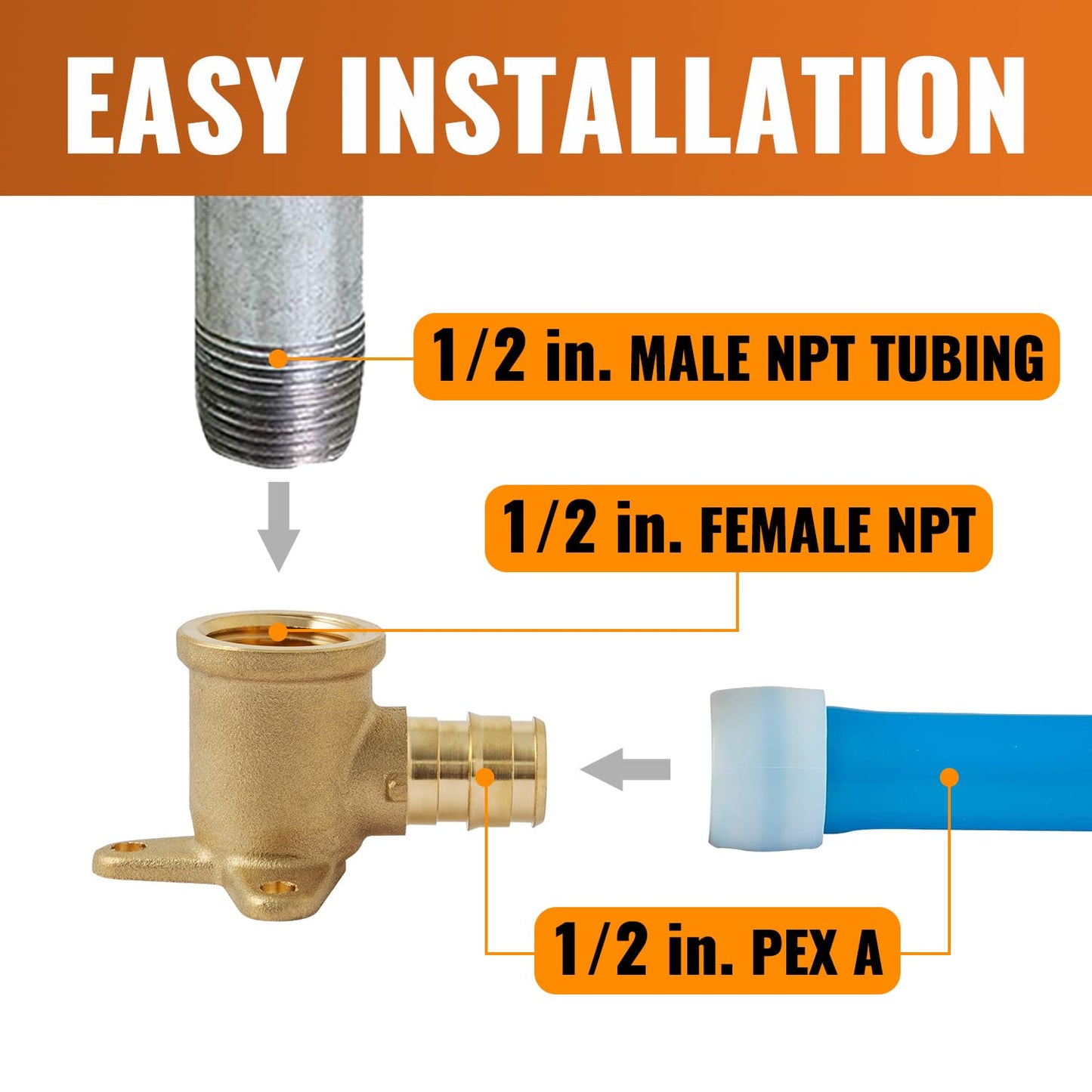 SUNGATOR 4 Pack PEX A Expansion 1/2" x 1/2" Female NPT Drop Ear Elbow, ASTM F1960 ONLY For Pex-A Tubing