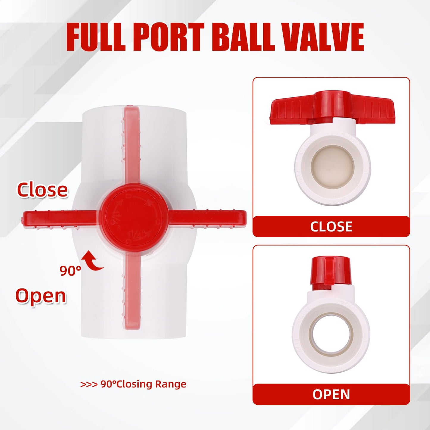YADIAN 2 Pack 1-1/2'' PVC Ball Valves, T-handle Water Shut-Off Ball Valve Socket (Slip), PVC Valve 1-1/2 inch for Water Project, Swiming Pool, Sewage Pump, Irrigation System, Rated at 150 PSI, Socket