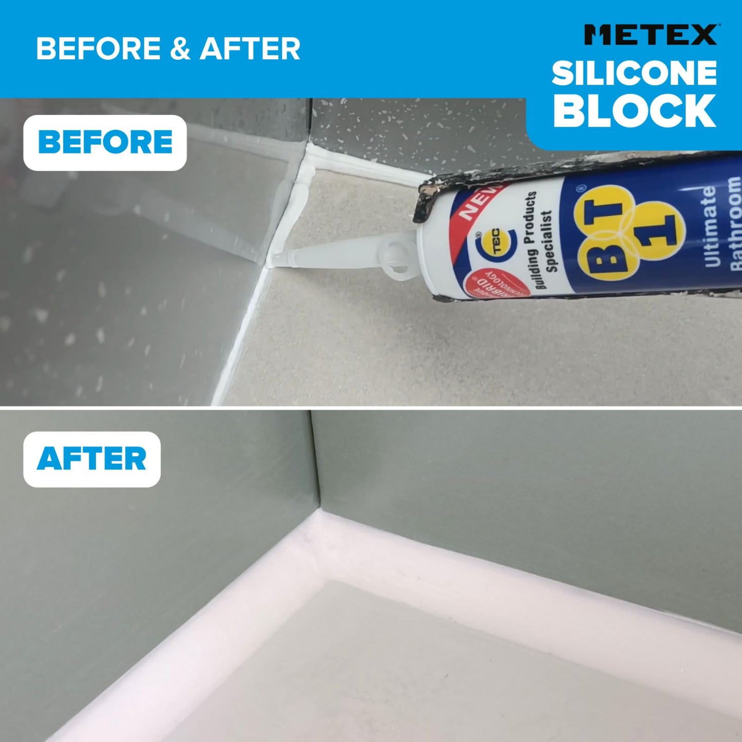 Metex Silicone Block - 5 in 1 Easy Grip Sealant Shaping & Finishing Caulking Tool - Creates A Consistent Width Bead. Sharp & Consistent Internal Corners with A Choice of 6mm Or 8mm Bead