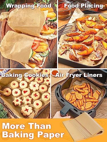 SMARTAKE 200 Pcs Parchment Paper Baking Sheets, 12x16 Inches Non-Stick Precut Baking Parchment, for Baking Grilling Air Fryer Steaming Bread Cup Cake Cookie and More (Unbleached)