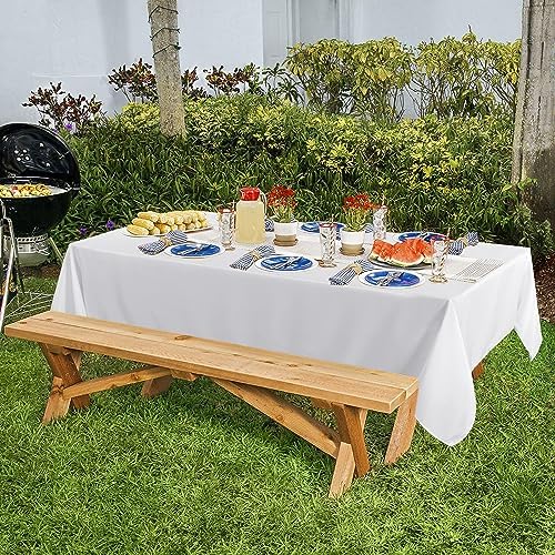 sancua 6 Pack White Tablecloth 60 x 84 Inch, Rectangle Table Cloth for 4ft Tables - Stain and Wrinkle Resistant Washable Polyester Table Cover for Dining Wedding Banquet Party Buffet Restaurant