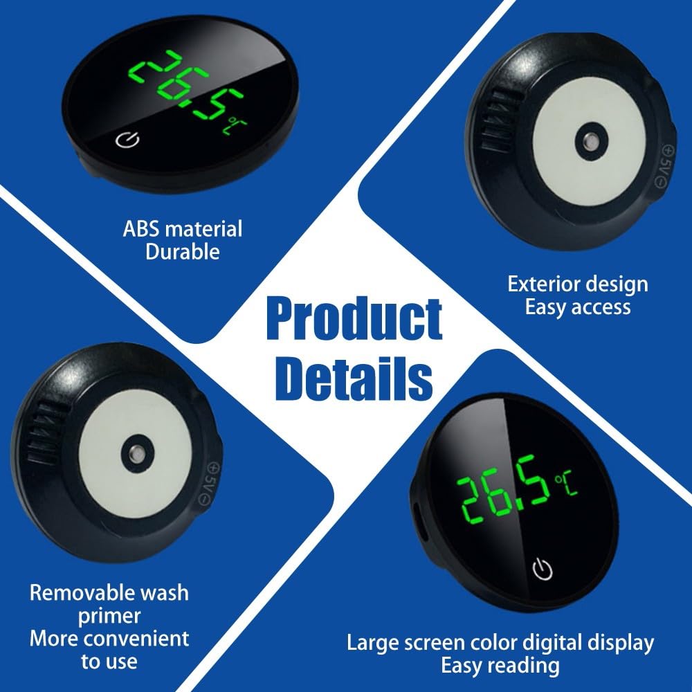 DONGKER Digital Aquarium Thermometer,USB LED Stick-on Fish Tank Thermometer with ℃/℉ Switching Buttons for Aquarium Temperature Measurement