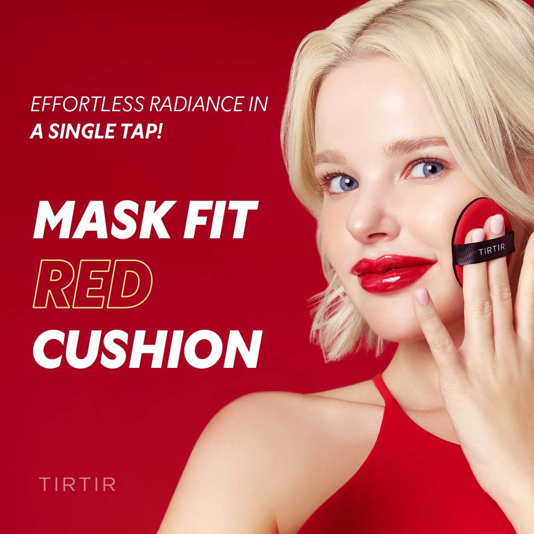 TIRTIR Mask Fit Red Cushion Foundation | Full coverage, Weightless, Skin fit, Satin Glow Finish, Korean Makeup, beauty, Tattoo cover up, Buildable (#17N Vanilla, 0.63 Fl Oz)