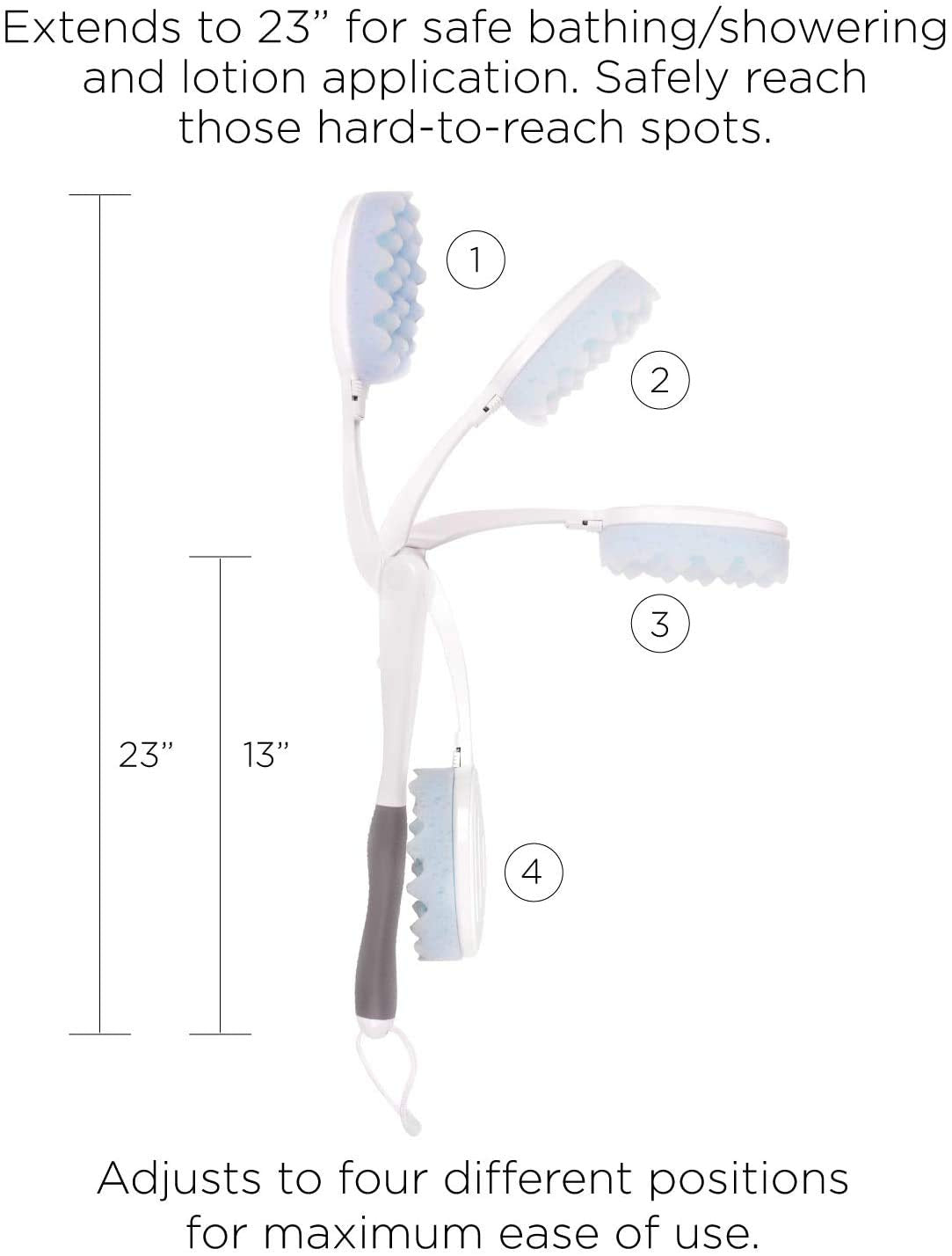 Juvo BWLA01 Premium All-in-One Wand Applicator, 23" Long Reach Handle, Adjustable, Includes Bath Sponge and Lotion Pad, 1 Count, White