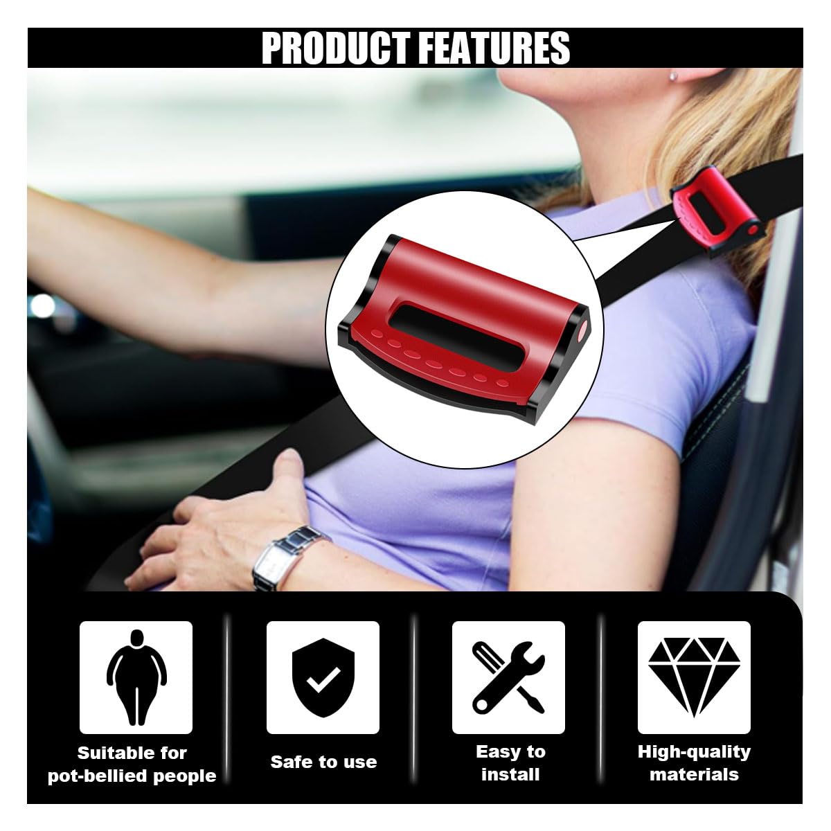 2PCS Car Seatbelt Adjuster, Universal Auto Seat Belt Clips for Adults/Kids, Comfort Car Shoulder Neck Protector Strap Positioner, Seatbelt Locator Retainer Locking Clips for Car, SUV (Red)