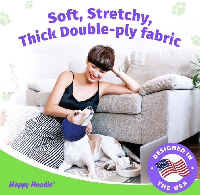 Happy Hoodie The Original Dog & Cat Calming Band - American Brand - Anxiety Relief/Noise Protection - Grooming - Thunder - Fireworks (Large, Black) - Since 2008