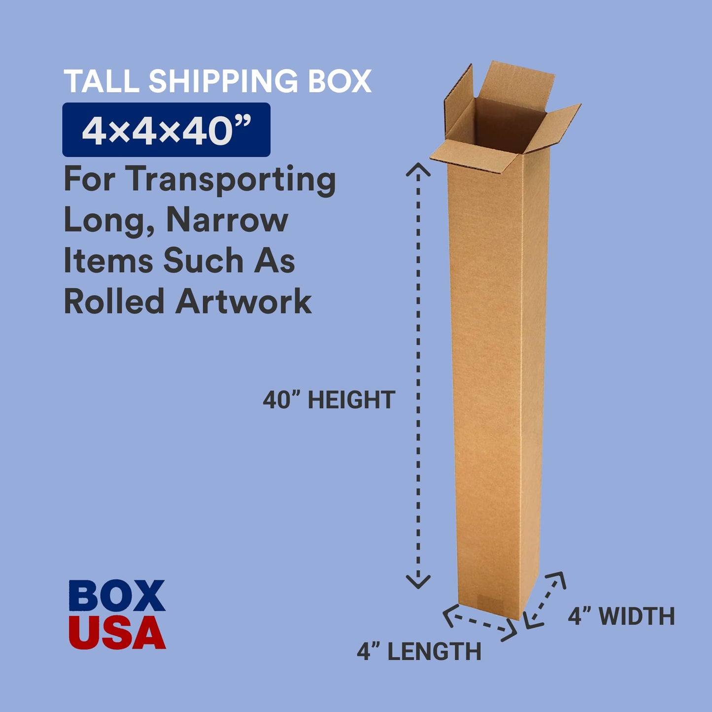 BOX USA 4x4x40 Tall Corrugated Boxes, Tall, 4L x 4W x 40H, Pack of 25 | Shipping, Packaging, Moving, Storage Box for Home or Business, Strong Wholesale Bulk Boxes