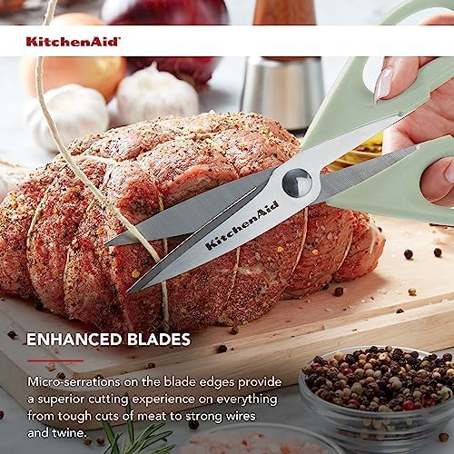 KitchenAid All Purpose Kitchen Shears with Protective Sheath Durable Stainless Steel Scissors, Dishwasher Safe, Soft Grip Comfort Handle, 8.72 Inch, Pistachio