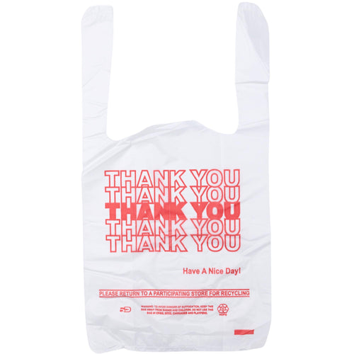 Small Economy "Thank You" T-Shirt Bags - 1/12 BBL - 7"X3.5"X13" - 1000 Bags Bulk - 13 Mic - White - For Retail, Groceries, Merchandise, Convenience Store, Supermarket, Restaurant