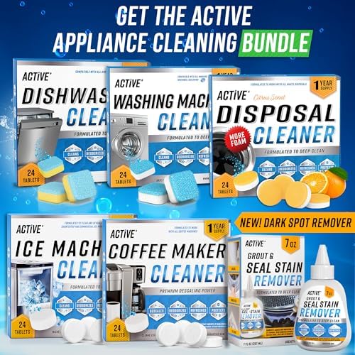 ACTIVE Ice Machine Cleaner Maker Descaler - 24 Clean Tablets Compatible with Frigidaire, Opal, GE Profile, Kitchenaid, Nickel Safe Scale Remover for Countertop, Nugget Ice Makers - Bulk 1 Year Supply