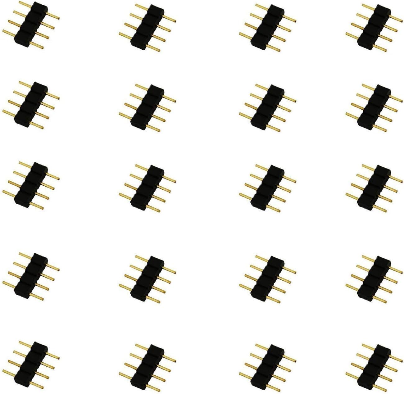 LitaElek 20pcs 4 Pin LED Strip Connector Male to Male Adapter Plug for SMD 5050 3528 2835 RGB LED Strip TV Backlight LED Tape Flexible Ribbon Rope Light Controller Connector, Black