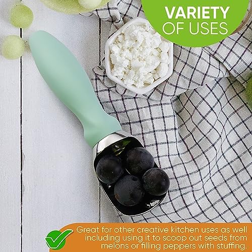 Spring Chef Heavy Duty Ice Cream Scoop with Comfortable Handle, Professional Metal Ice Cream Scooper for Gelato, Sorbet, Cookie Dough, Frozen Yogurt - Dishwasher Safe Kitchen Tool - Mint