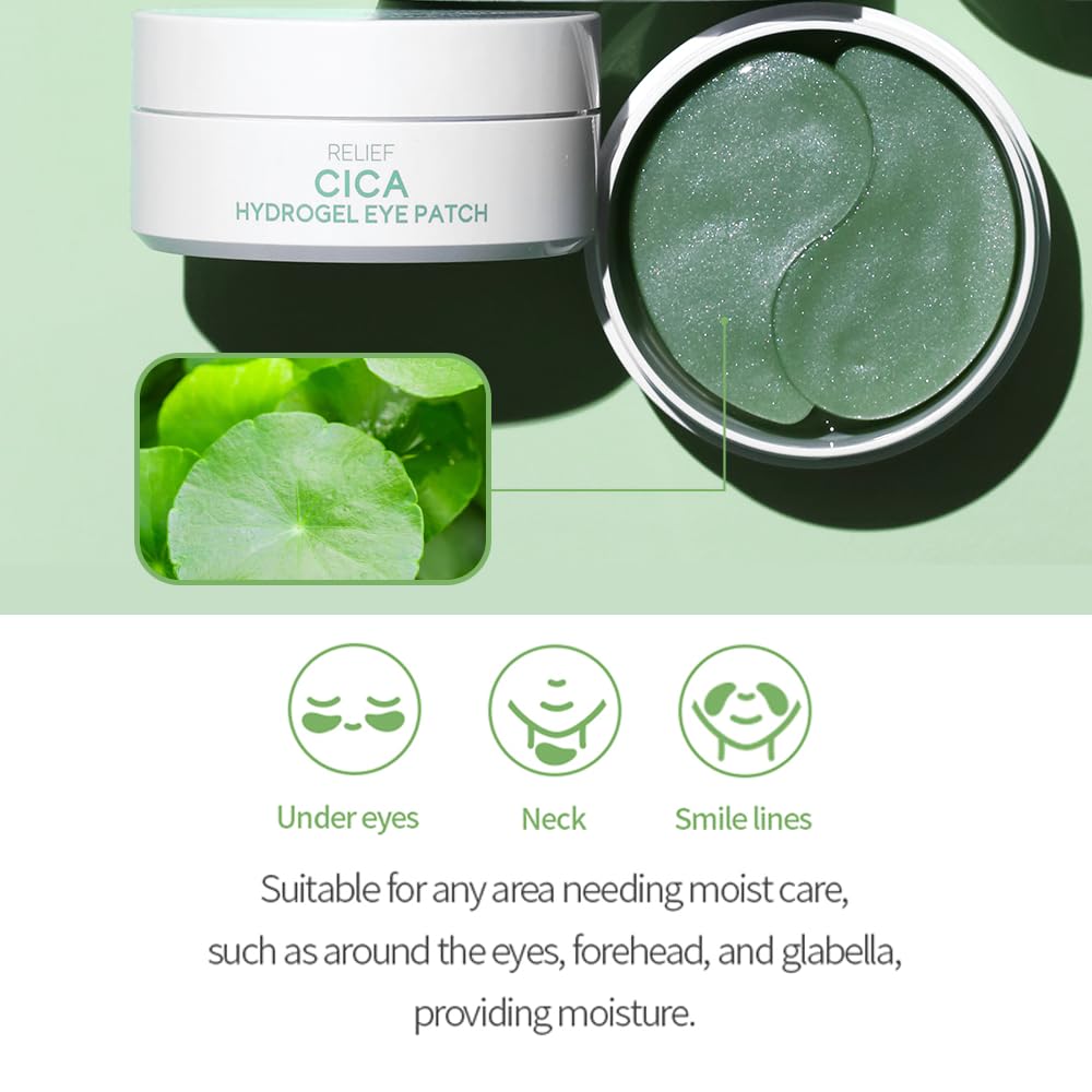 tenzero Relief Cica Hydrogel Eye Patch (60 pairs, 90g), Centella Treatments for Puffy Eye, Fine Lines, Soothing, Eye Puffiness Reducer, Hydrating Eye Pads, Korean Under Eye Masks Skincare