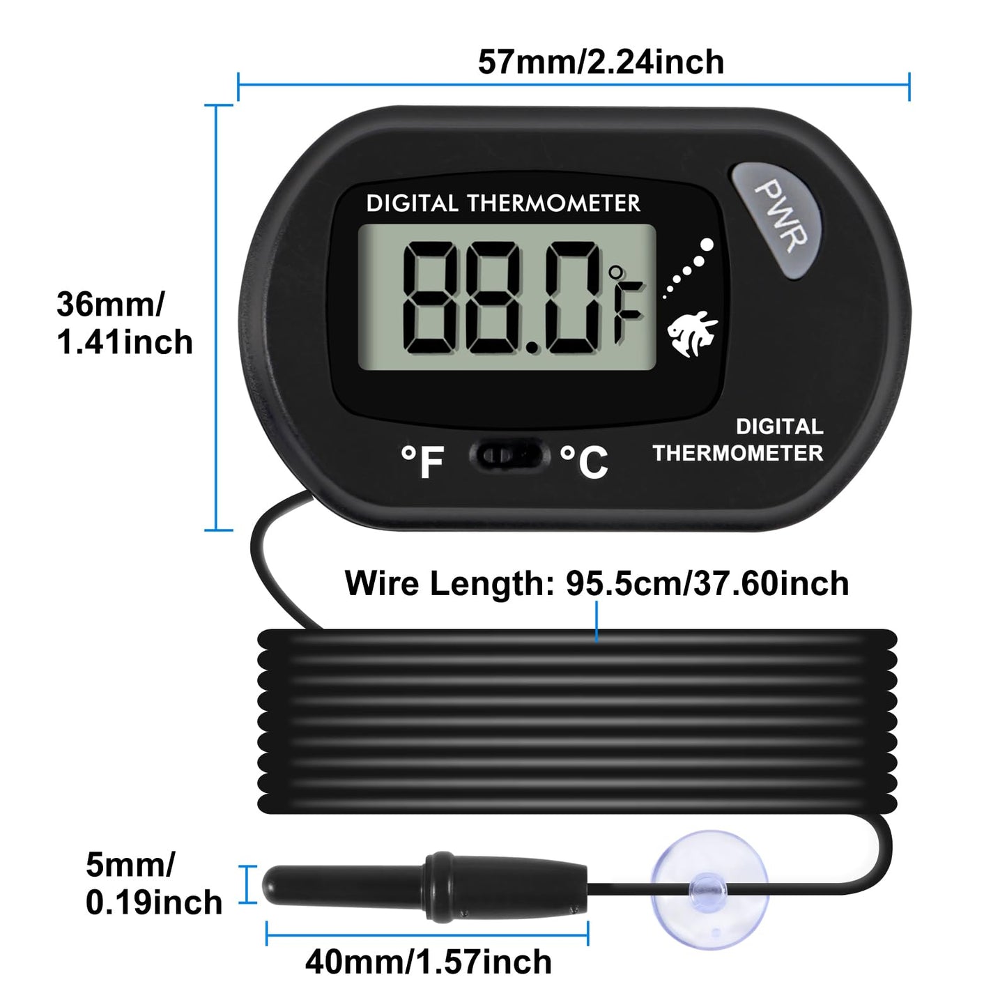 Aquarium Thermometer, Fish Tank Thermometer, Water Thermometer with 3.3ft Cord Fahrenheit/Celsius(℉/℃) for Vehicle Reptile Terrarium Fish Tank Refrigerator (10pcs)