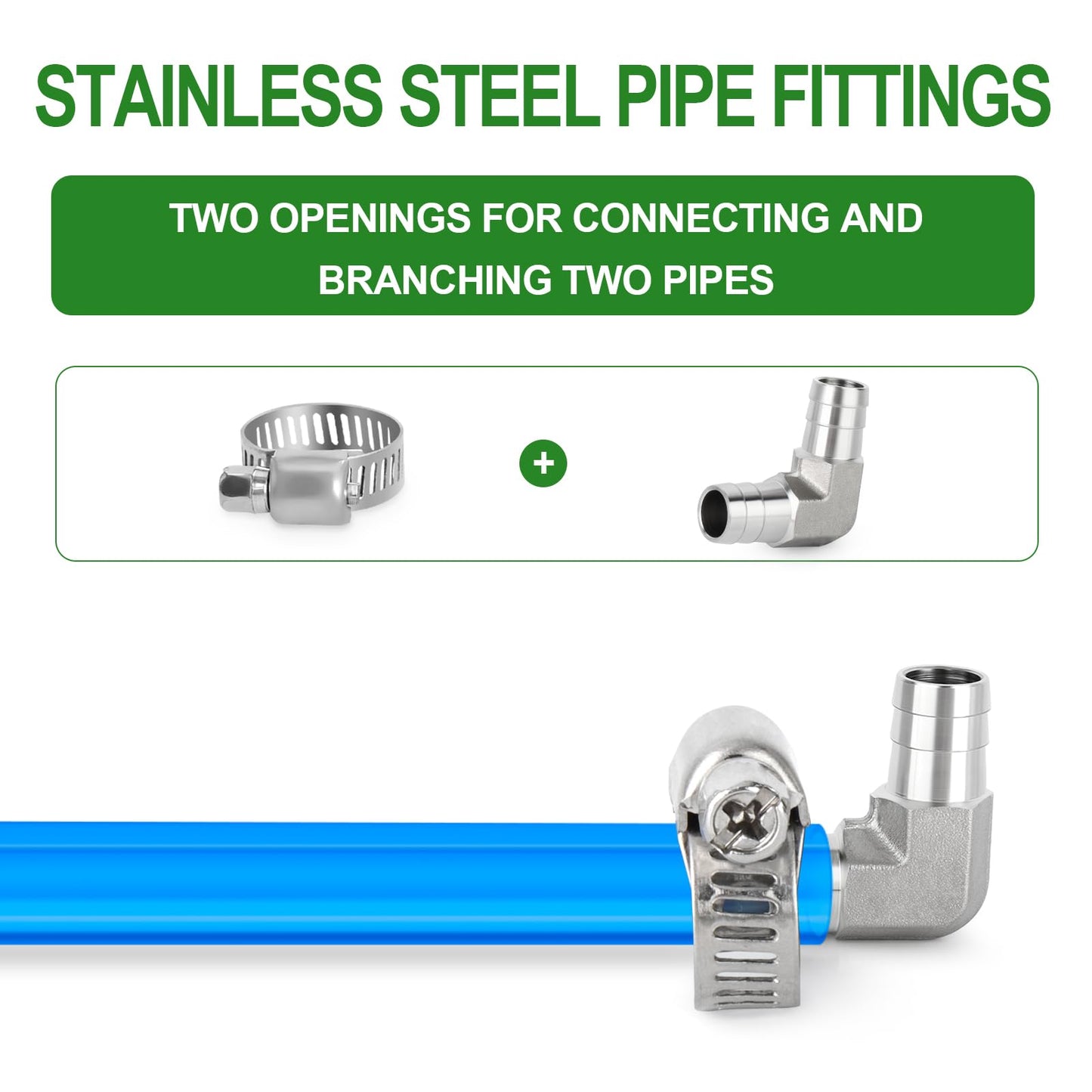 TAISHER 1PCS 304 Stainless Steel 90 Degree Elbow Hose Fitting - 1" Barb x 1" Barb for Fuel/Air/Liquid/Gas with 2PCS Hose Clamp
