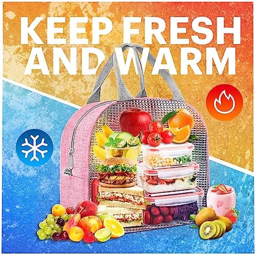 Lunch Bag for Women & Men Adult Insulated Lunch Box, Small Leakproof Cooler Food Lunch Containers Reusable High Capacity Lunch Tote Bags for Work, Travel, Outdoor (Pink)