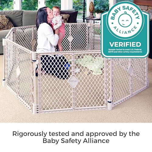 Toddleroo by North States - Superyard Baby Play Yard: Freestanding 8-Panel Baby Playpen - Indoor or Outdoor Use - Made in USA - Encloses Up to 34.4 Square Feet - 26 Inches Tall - Sand