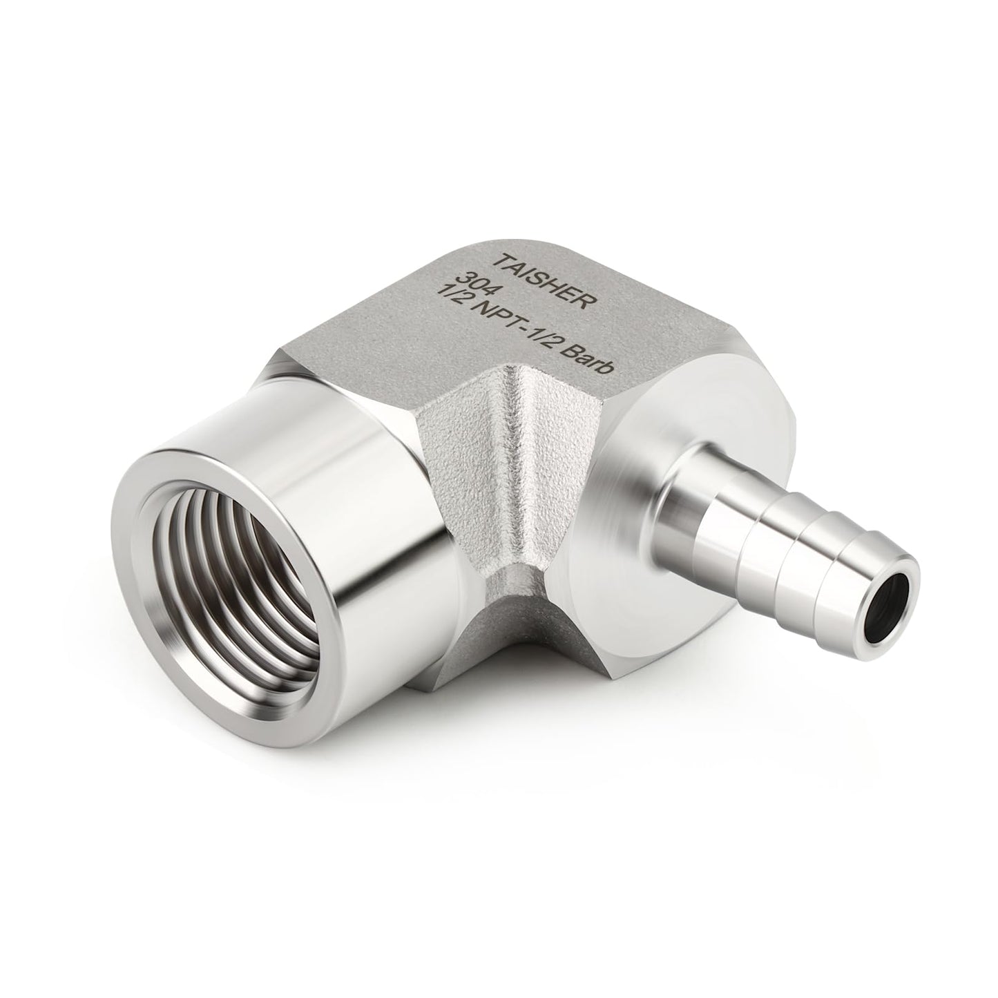 TAISHER 1PCS 304 Stainless Steel 90 Degree Elbow Hose Barb Fittings 1/2" Barb x 1/2" NPT Female for Fuel/AIR/Lquid/Gas with 1PCS Hose Clamp