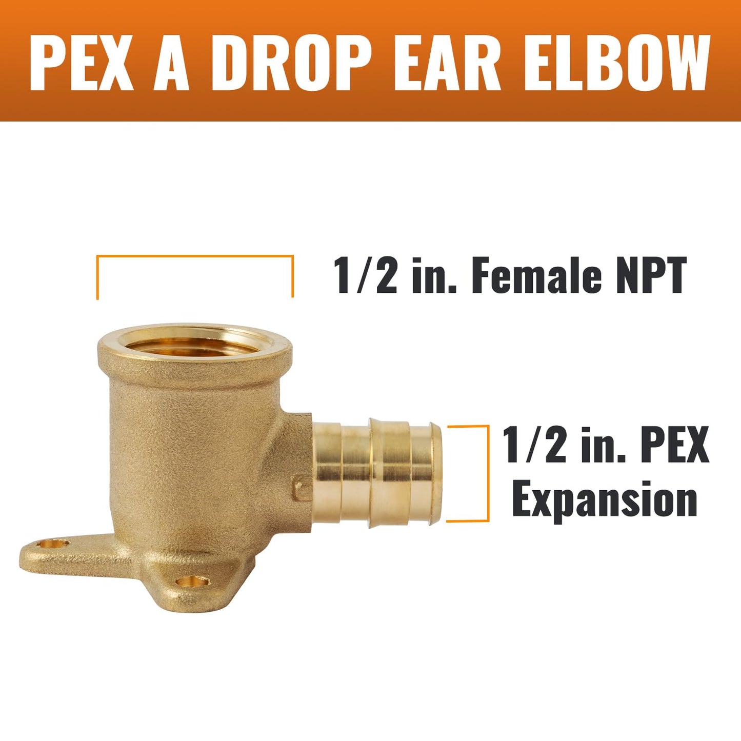 SUNGATOR 4 Pack PEX A Expansion 1/2" x 1/2" Female NPT Drop Ear Elbow, ASTM F1960 ONLY For Pex-A Tubing