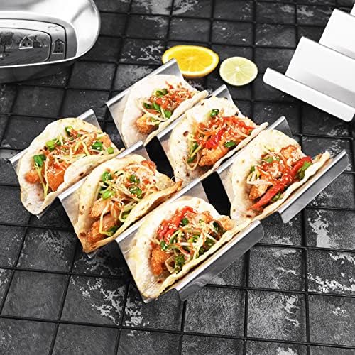 Taco Holders 4 Packs - Stainless Steel Taco Stand Rack Tray Style, Oven Safe for Baking, Dishwasher and Grill Safe