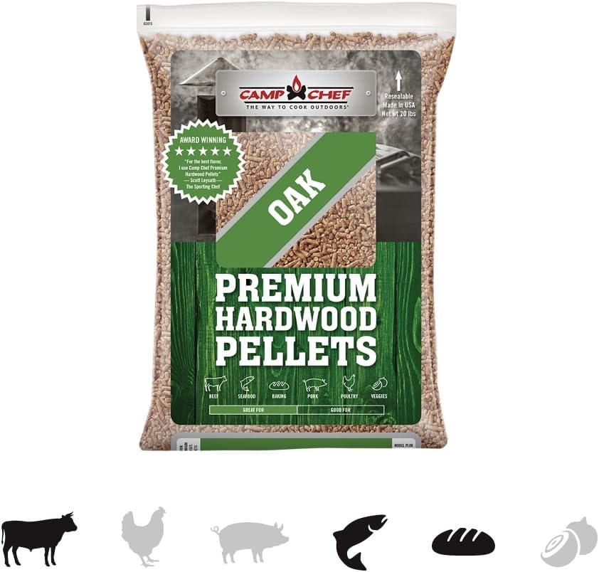 Camp Chef Oak Flavor 100% All-Natural Wood Pellets for Smokers and Pellet Grills, Smoke, Bake, Roast, Braise and BBQ, 20 lb. Bag