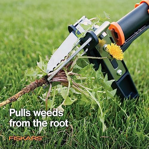 Fiskars 3-Claw Stand Up Weed Puller Tool, Gardening Weeder, Hand Weeding Tool with 39" Long Ergonomic Handle with Easy-Eject Mechanism