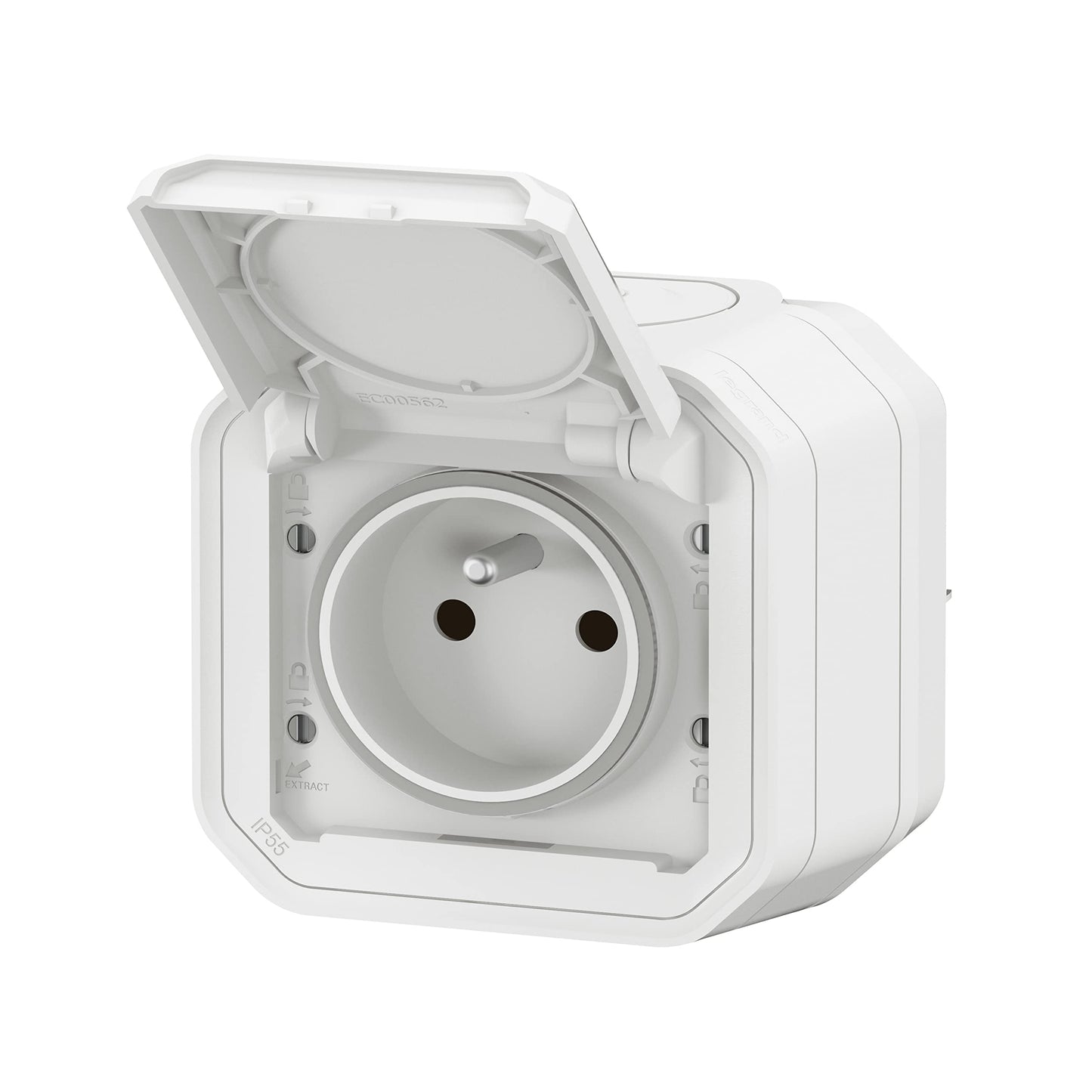LEGRAND - Waterproof socket IP55 with Plexo earth – socket 2P+T 16 A complete with valve – for installation in apparently – made in France – white