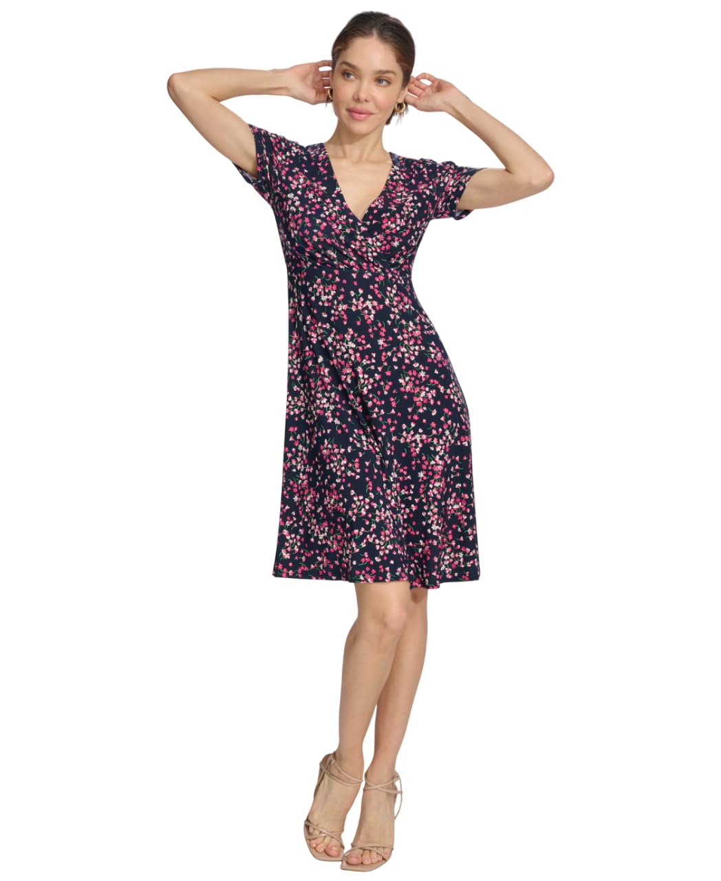 Tommy Hilfiger Womens Empire Waist Fit and Flare Dress Sky Captain/Hot Pink 4