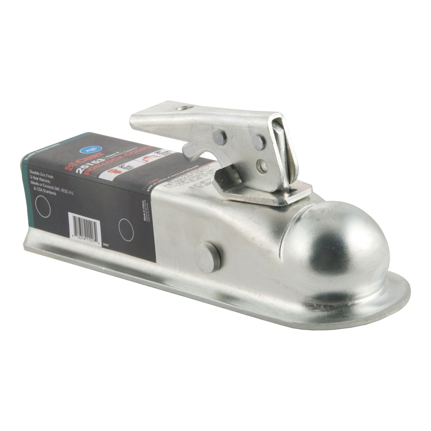 CURT 25153 Straight Tongue Trailer Coupler for 2-Inch Channel, 2-In Hitch Ball, 3,500 lbs