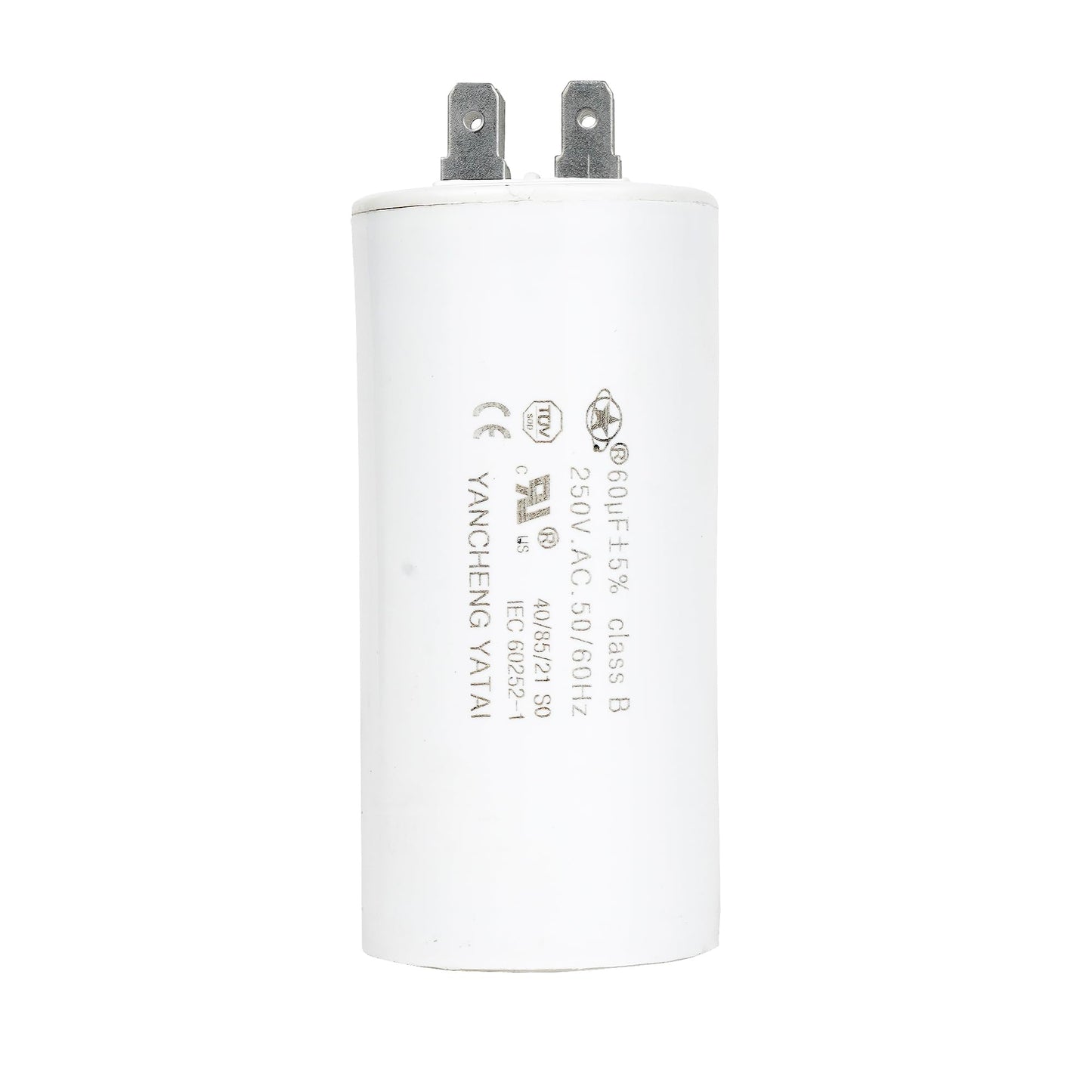 YATAI CBB60 Capacitor 60uF 250V AC, 4-Tab Motor Run Capacitor, 50/60Hz, 1.65 x 3.54 in Cylinder, for Standby Engine, Log Splitter, Pool Cooler, and AC Motor Applications