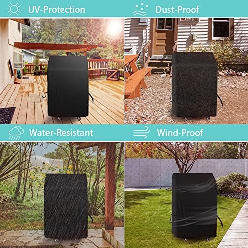 Grill Cover 30in, iCOVER Waterproof BBQ Covers for Two Burner Small Vertical Smoker, Lightweight Easy On/Off, Dustproof UV-Resistant Fit Grills with Collapsed Side Tables