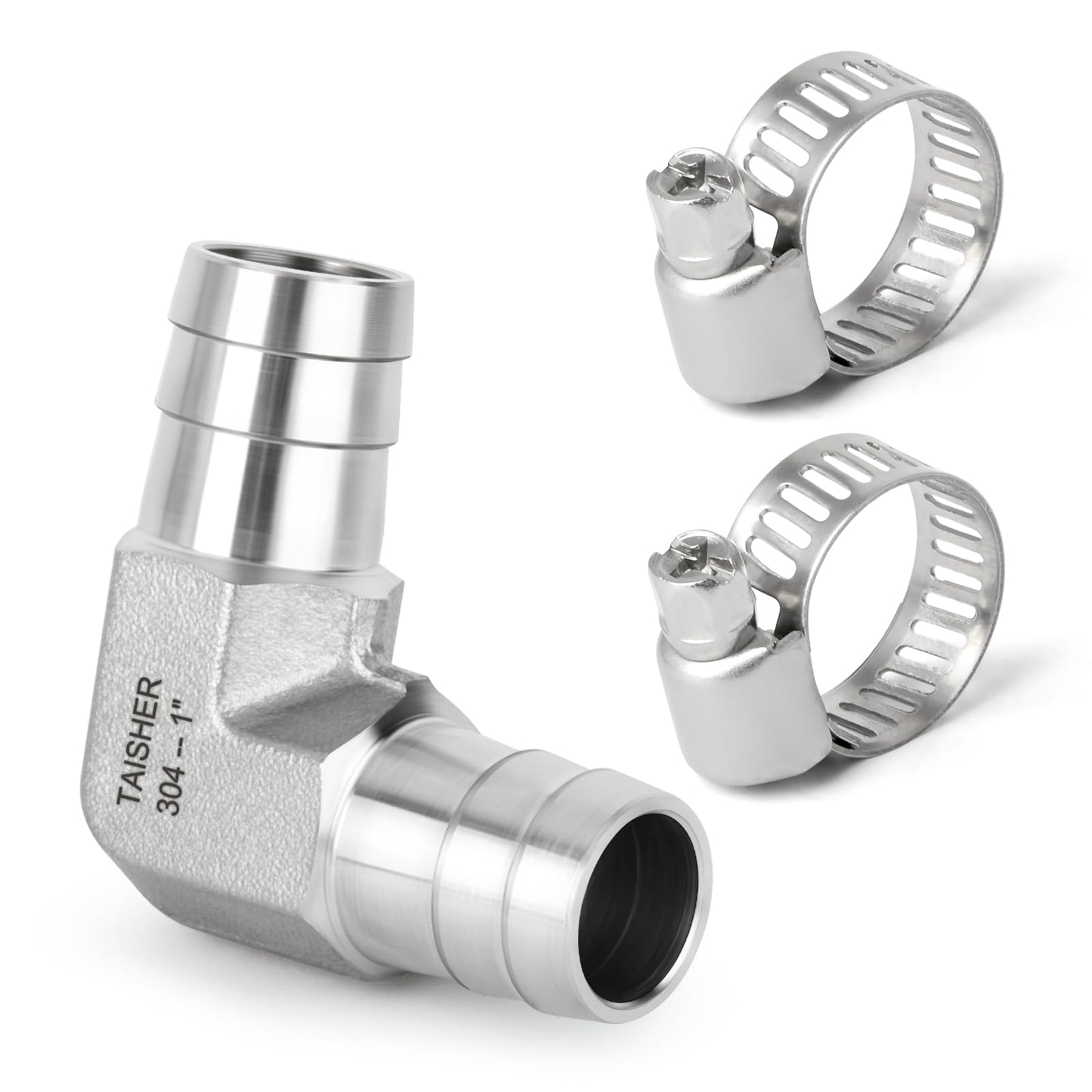 TAISHER 1PCS 304 Stainless Steel 90 Degree Elbow Hose Fitting - 1" Barb x 1" Barb for Fuel/Air/Liquid/Gas with 2PCS Hose Clamp