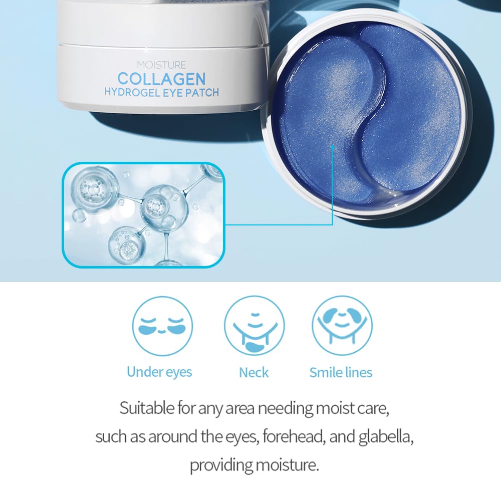 tenzero Moisture Collagen Hydrogel Eye Patch (60 pairs, 90g), Collagen Treatments for Puffy Eye, Dark Circles, Fine Lines, Revitalizing, Hydrating Eye Pads, Korean Under Eye Masks Skincare