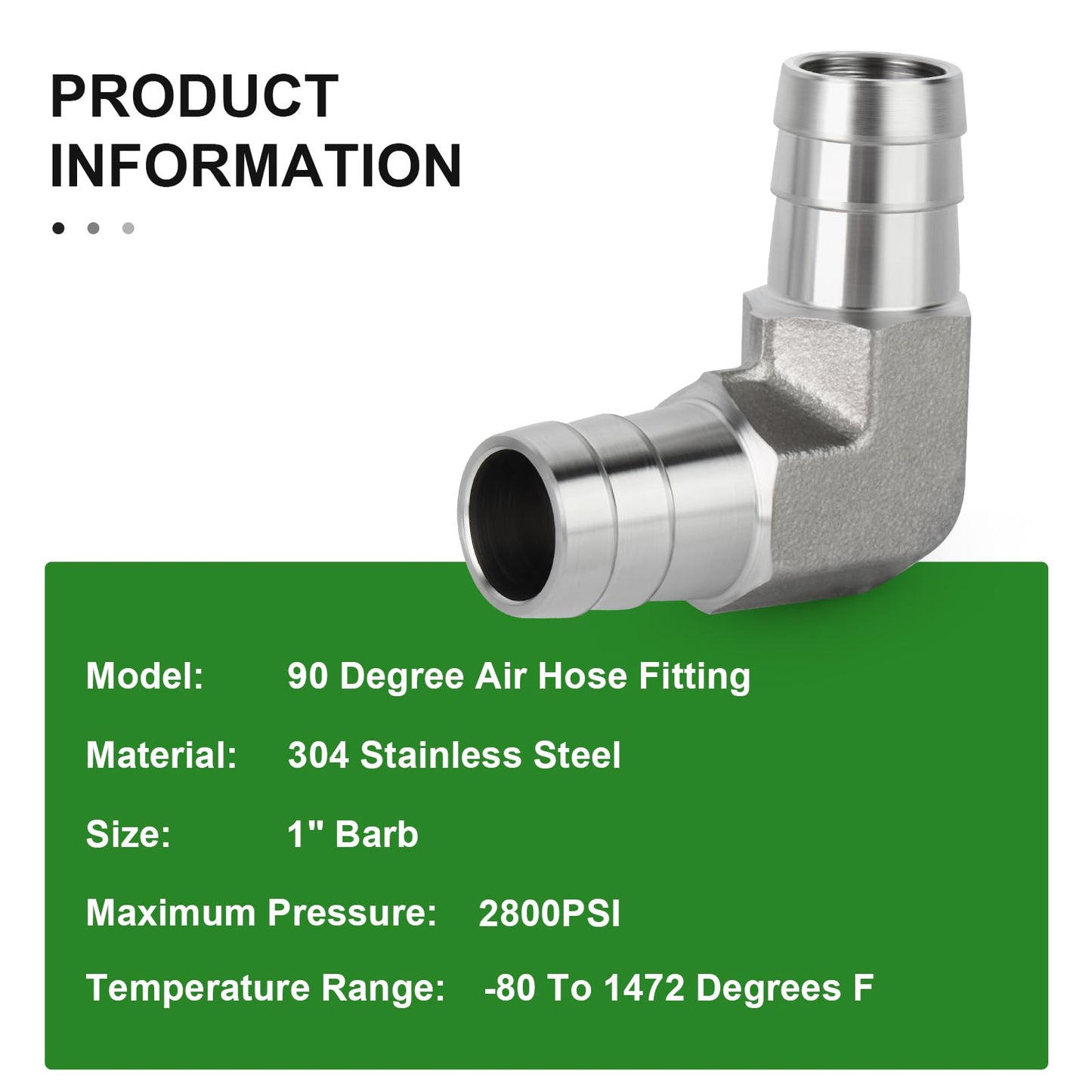 TAISHER 1PCS 304 Stainless Steel 90 Degree Elbow Hose Fitting - 1" Barb x 1" Barb for Fuel/Air/Liquid/Gas with 2PCS Hose Clamp