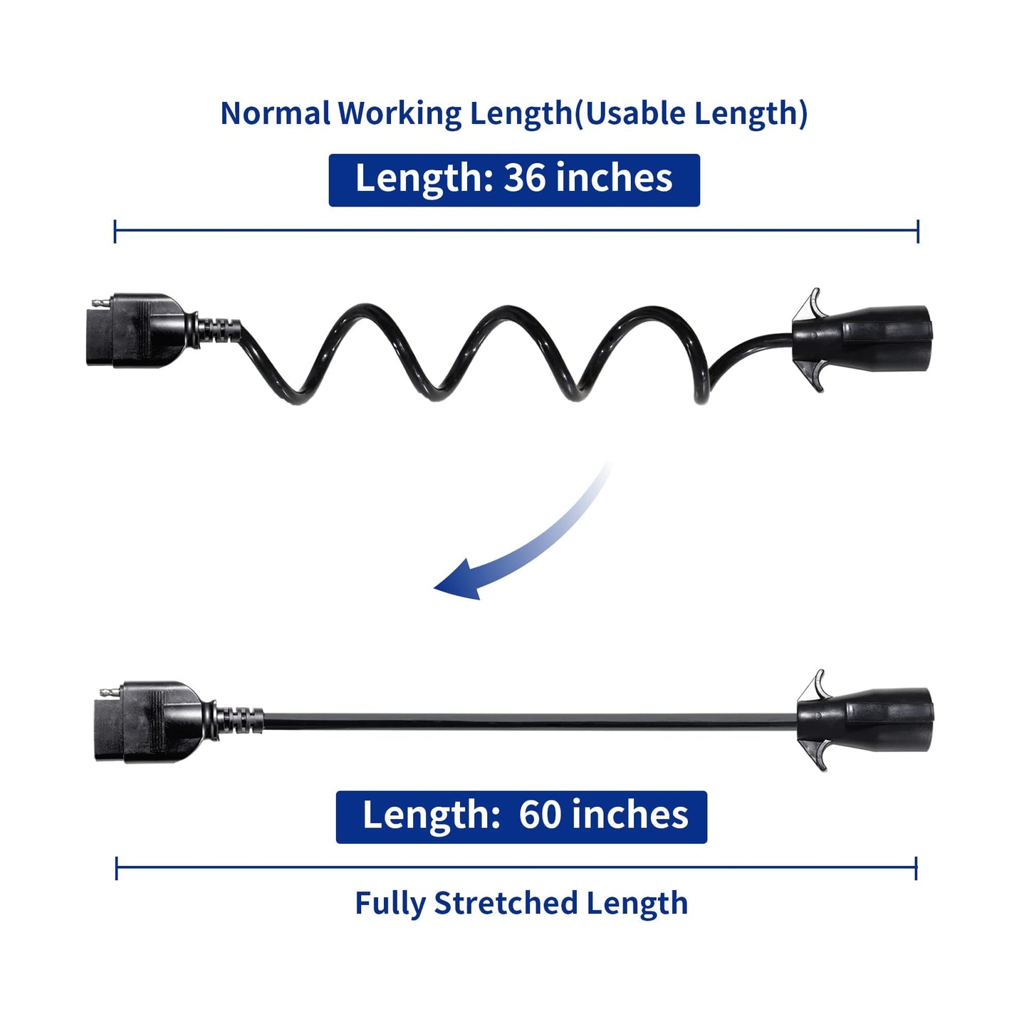 Oyviny 7 Way Round to 5 Way Flat Coiled Trailer Plug Adapter 7 Pin to 5 Pin Trailer Coiled Wiring Adapter Full Length 5 Foot (60 inches)