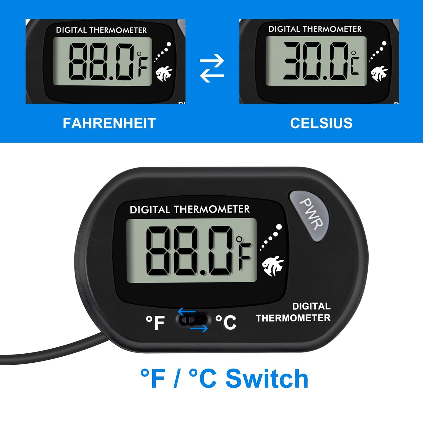 Aquarium Thermometer, Fish Tank Thermometer, Water Thermometer with 3.3ft Cord Fahrenheit/Celsius(℉/℃) for Vehicle Reptile Terrarium Fish Tank Refrigerator (10pcs)