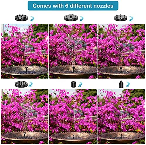 AISITIN Solar Bird Bath Fountain Pump, Solar Powered Water Fountain Pump with 6 Nozzles, Garden, Ponds, Pool, Fish Tank and Outdoor, 1.5W, 1.5W-New 2 Pack