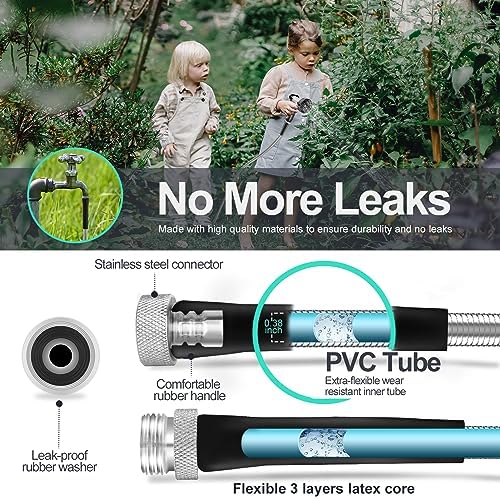 75ft 304 Stainless Steel Garden Hose Metal, Heavy Duty Water Pipe with Nozzles for Yard, Outdoor - Flexible, Never Kink & Tangle, Puncture Resistant (Sliver)