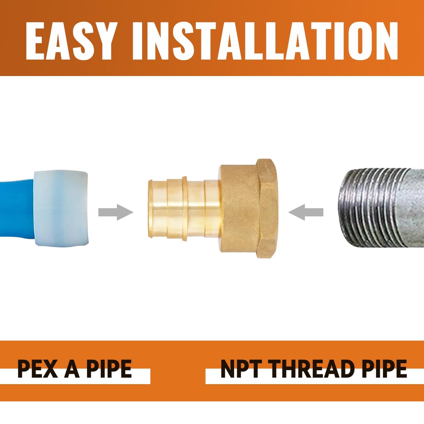 SUNGATOR 6 Pack 3/4" Pex A Expansion Female NPT Adapter Brass Fitting, No Lead Brass, ASTM F1960 ONLY For Pex-A Tubing
