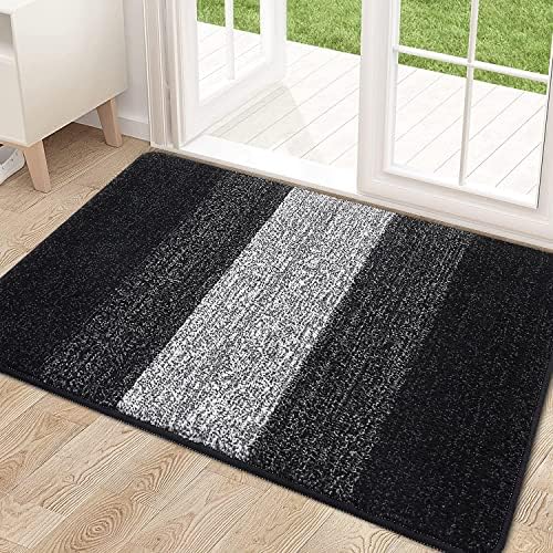 Kitinjoy Indoor Outdoor Door Mat, 32x20 Non-Slip Absorbent Dirt Trapper, Low-Profile Washable Inside Entrance Front Floor Mat, Sturdy Soft Entry Doormats for Entryway, Black