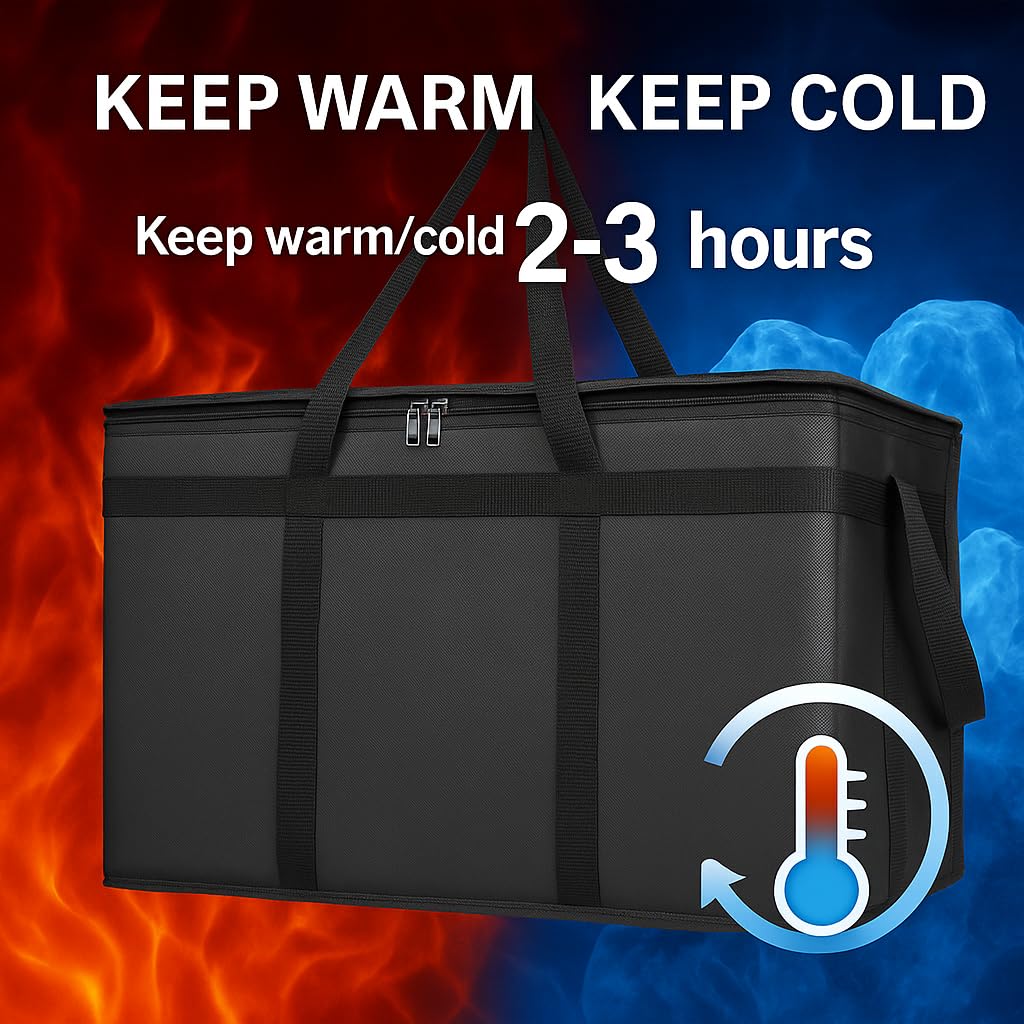 Bodaon Insulated Food Delivery Bag With Hard Bottom, XXXL Pizza Cooler Bags, Grocery Shopping and Catering Thermal Cold/Hot Styrofoam Carrier for Doordash/Travel/Car, Dashers Door Dash Accessories