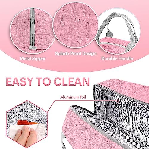 Lunch Bag for Women & Men Adult Insulated Lunch Box, Small Leakproof Cooler Food Lunch Containers Reusable High Capacity Lunch Tote Bags for Work, Travel, Outdoor (Pink)