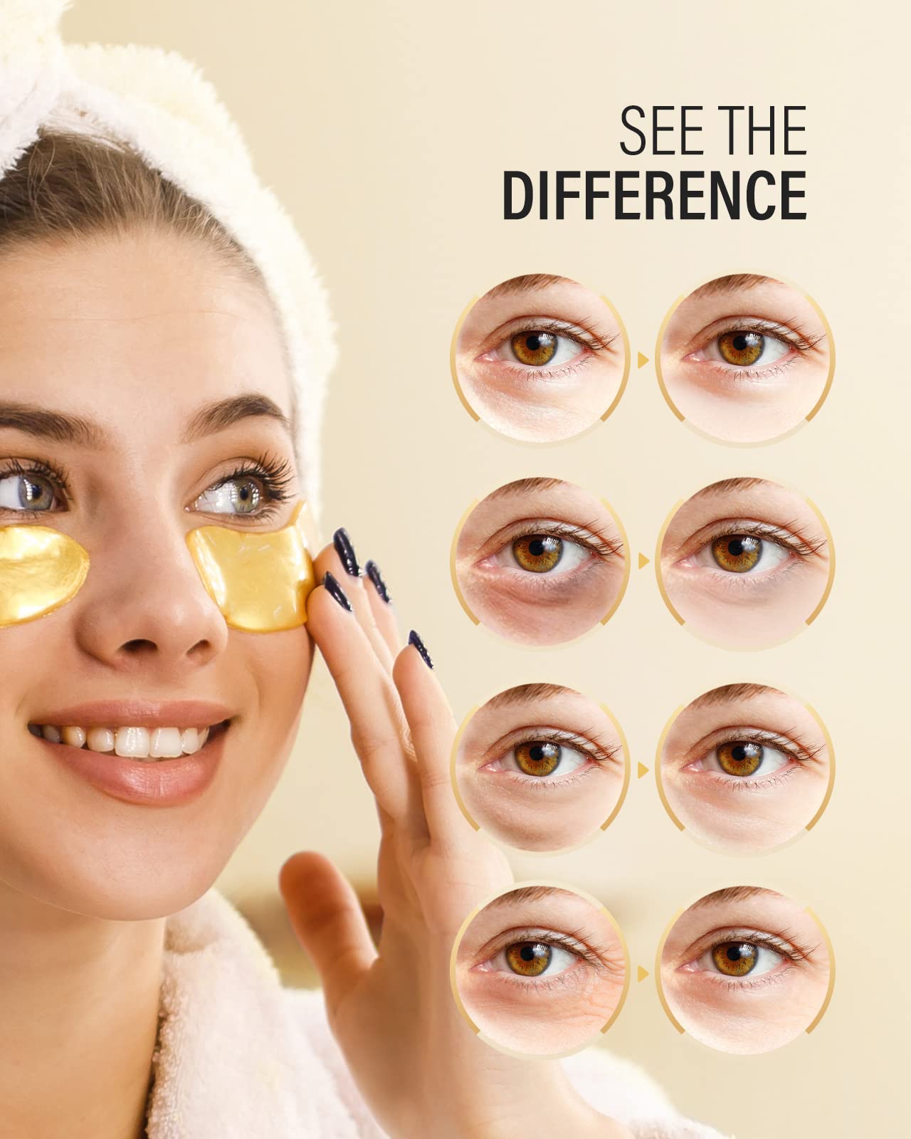 24k Gold Eye Patches (50 Pairs) & Eye Cream For Wrinkles, Eye Masks for Dark Circles and Puffiness, Peptides + Caffeine Anti Aging Cream Reduce Fine Lines and Puffiness