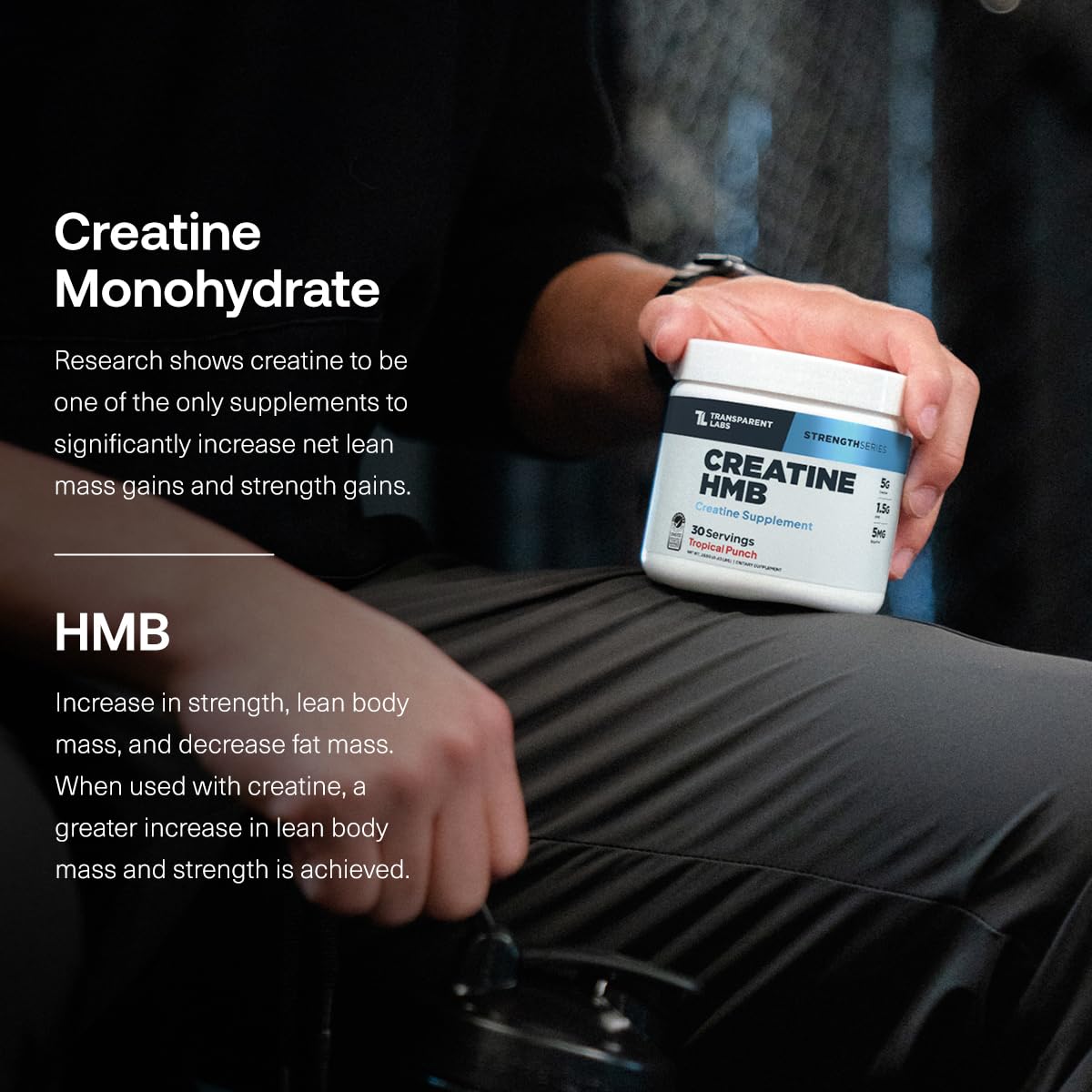 Transparent Labs Creatine HMB - Creatine Monohydrate Powder with HMB for Muscle Growth, Increased Strength, Enhanced Energy Output, and Improved Athletic Performance - 30 Servings, Hawaiian Splash
