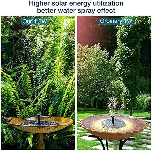 AISITIN Solar Bird Bath Fountain Pump, Solar Powered Water Fountain Pump with 6 Nozzles, Garden, Ponds, Pool, Fish Tank and Outdoor, 1.5W, 1.5W-New 2 Pack