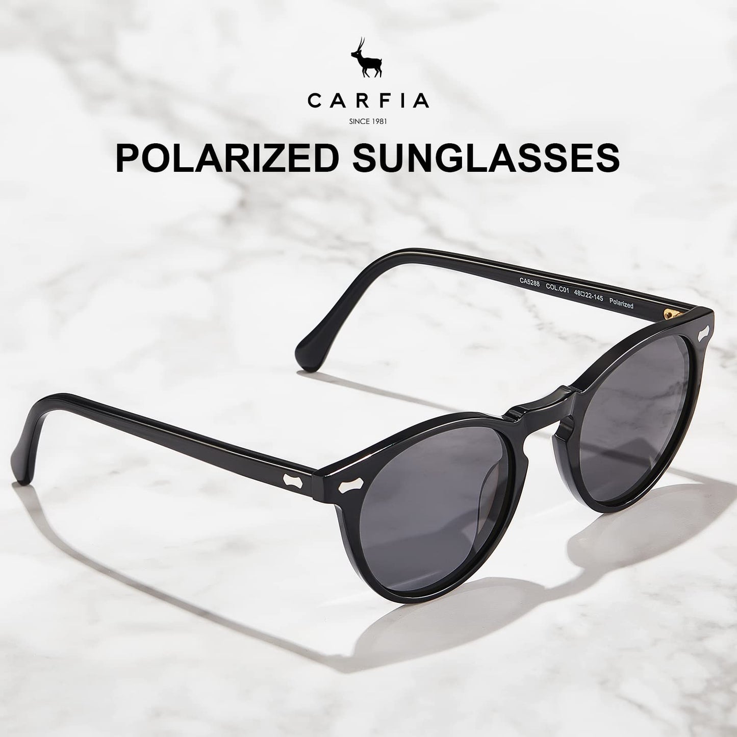 CARFIA Vintage Polarized Sunglasses for Men UV400 Protection Retro Fashion Eyewear Hand-crafted Acetate Frame CA5288L