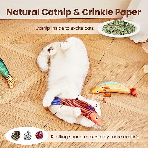 Potaroma Cat Toys Saury Fish, 3 Pack, Catnip Crinkle Sound, Soft and Durable, Interactive Kitten Kicker for Indoor Kitty Exercise 9.4 Inches for All Breeds