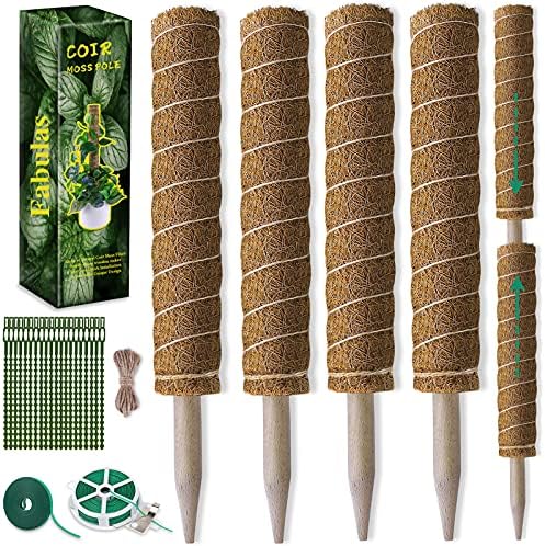 Moss Pole 47.5 Inch - Monstera Plant Support, 4 Packs 16 Inch Plant Stakes for Indoor Plants Coco Coir Moss Pole Sticks for Climbing Potted Live Plants, Pothos, Philodendron, with Garden Ties
