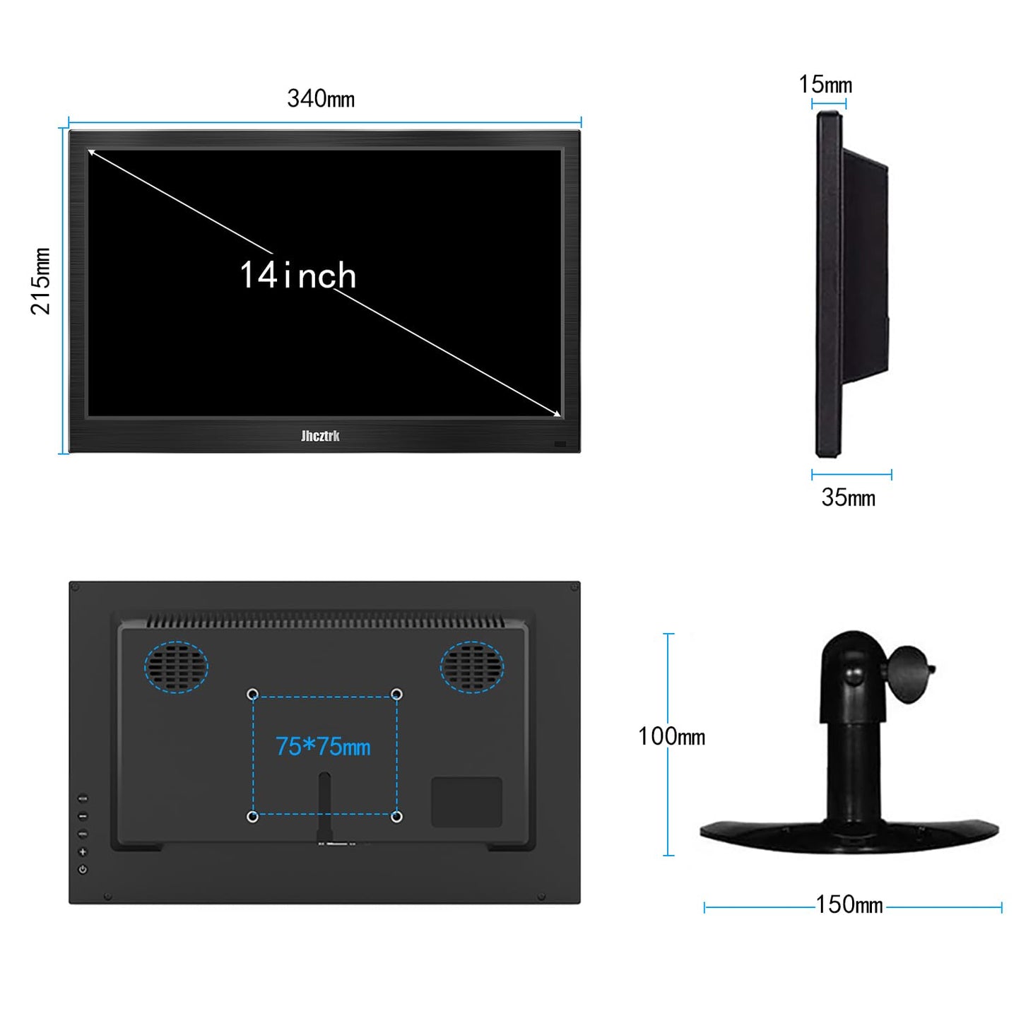 Jhcztrk 14 Inch Touchscreen Portable Monitor 1080P Touchscreen Display, 350cd/m², HDR, HDMI USB C, Built-in Speakers, VESA Compatible, Travelling Second Monitors for Laptops and Mobile Phones