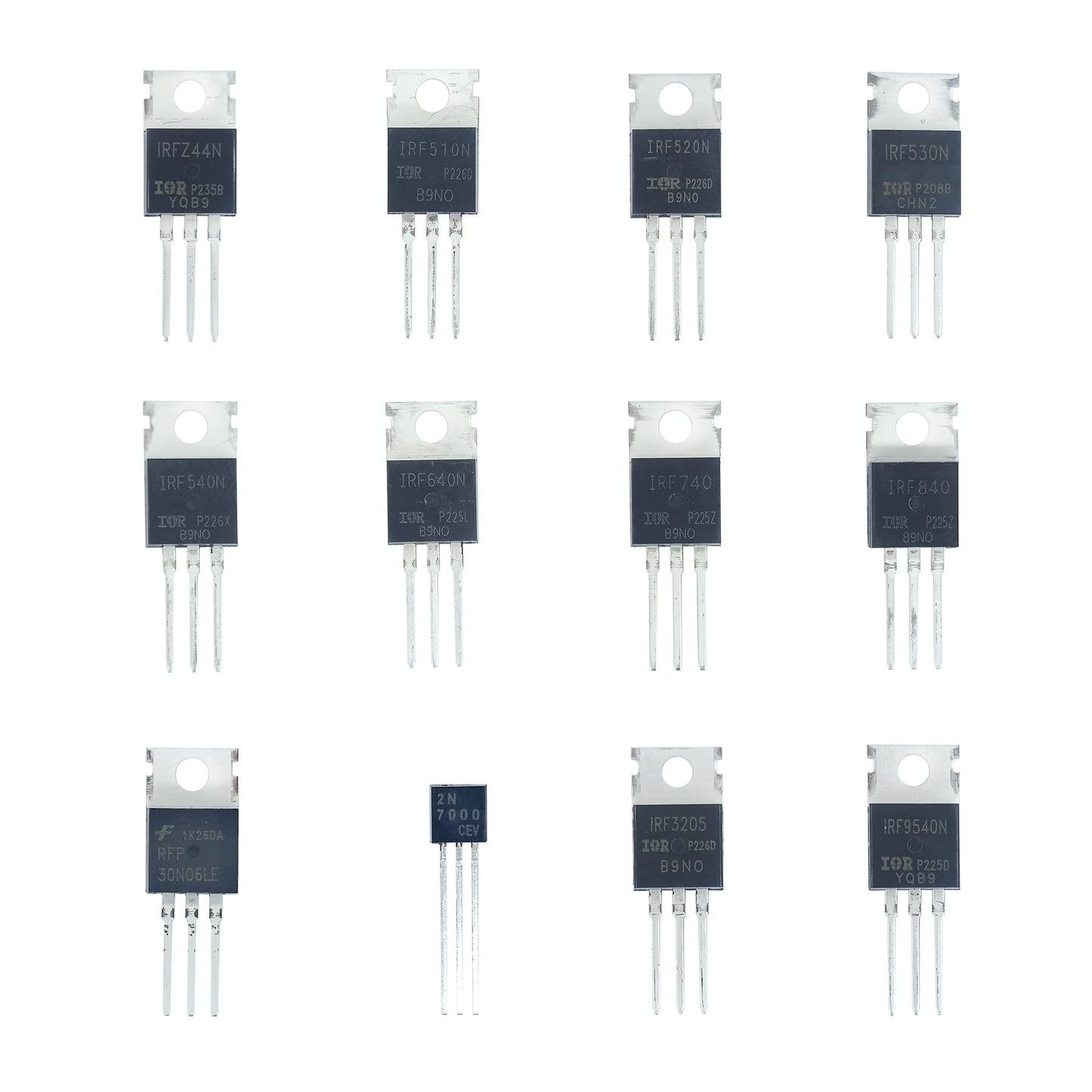 Minidodoca 12 Values 80 Pcs MOSFET Transistor Assortment Kit N&P Channel MOSFET IRFZ44N IRF510N IRF530N IRF530N IRF540N IRF640N IRF740 IRF840 RFP30N06LE 2N7000 IRF3205 IRF9540 Logic Level P&NMOS Kit